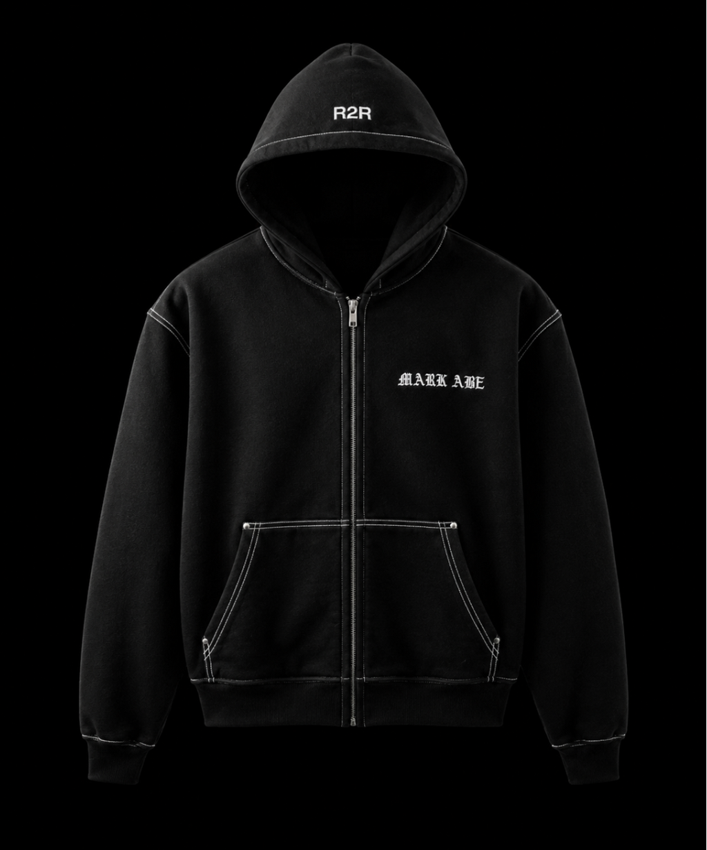 R2R FULL-ZIP HOODIE — BLACK